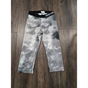 Nike Pro Capri Leggings Womens Medium Grey White Splatter Print Dri-FIT Training